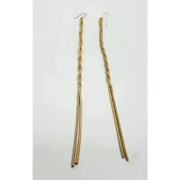 Vintage Earrings 1980s 12k Gold Filled Twisted Rope Snake Chain Super Long - Picture 3 of 8